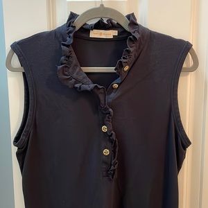 Tory Burch navy blue tank/shell with ruffle collar
